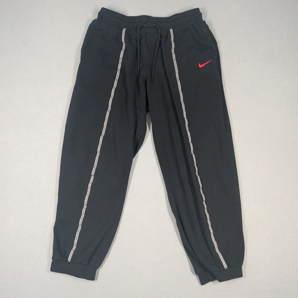 Nike Sweatpants Women Medium‎ Black Houndstooth Trim Red Swoosh Joggers Athletic